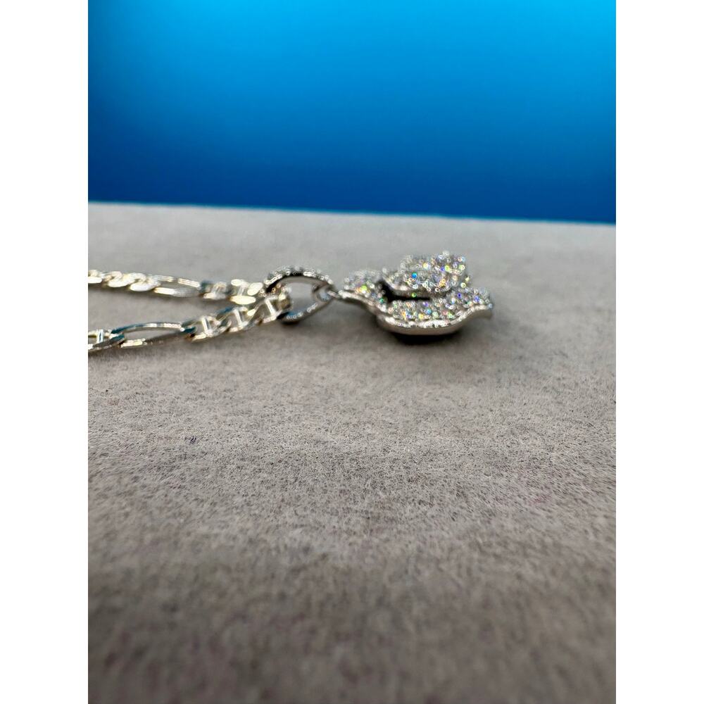 NEW 2ct. Moissanite Rose Pendant & 17" Figaro Chain, Stamped - Picture 7 of 8